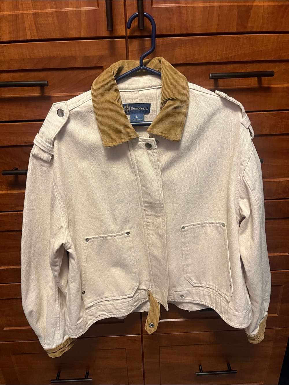 Democracy Cream Utility Jacket with Tan Corduroy Collar- NWOT